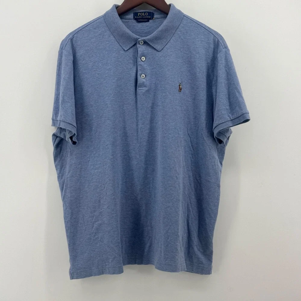 Polo Ralph Lauren Mens Custom Slim Fit Heather Blue Short Sleeve Polo Shirt